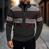 cheap Men&#039;s Cardigan Sweater-Men&#039;s Cardigan Sweater Cropped  Sweater Zip Sweater Knit Sweater Ribbed Knit Regular Tops Patchwork Pocket Color Block Stand Collar Fashion Classic Vacation Daily Wear Clothing Apparel Fall Winter