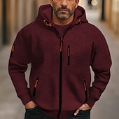 economico felpe con cappuccio da uomo di base-Per uomo Felpa con cappuccio Felpa con cappuccio a zip intera Felpa con cappuccio in pile Nero Vino Blu marino Blu Reale Verde scuro Con Cappuccio Semplice Tasca Sport &amp; Outdoor Quotidiano Ferie