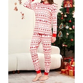 お買い得  親子お揃い服-ファミリールック パジャマ クリスマス柄 家 プリント ルビーレッド 長袖 活発的 マッチング衣装