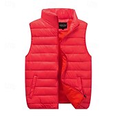 levne Pánská péřová vesta-Pánské Puffer Vesta Kamizelka Vesta Dovolená Denní Rande Módní Na běžné nošení Podzim zima Kapsy Polyester Zahřívací Pohodlné Pevná barva Zip Stojáček Běžný Černá Rubínově červená Oranžová Tmavomodrá