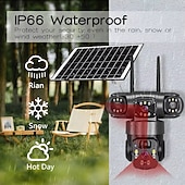 お買い得  屋内IPネットワークカメラ-ソーラーカメラ 屋外 ワイヤレス Wi-Fi 3レンズ ソーラーセキュリティカメラ 360度パノラマ &amp;チルト、死角なし、スマートAI、人間検知、追跡、カラーナイトビジョン、双方向通話、サイレンアラーム、携帯電話不要