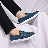 Herre denim loafers med dobbel munk stropp og etnisk trykk – moteriktige, uformelle slip-on-sko for urban stil, fester og vårantrekk billige Uttalelsessko-Herre denim loafers med dobbel munk stropp og etnisk trykk – moteriktige, uformelle slip-on-sko for urban stil, fester og vårantrekk