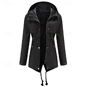 baratos jaqueta ativa-Mulheres Jaqueta casual Jaquetas de chuva impermeáveis Capas de chuva Prova-de-Água A Prova de Vento Zíper Bolsos Moda Ao ar livre Tecido Para Noite Final de semana Zíper Padrão Com Capuz Normal