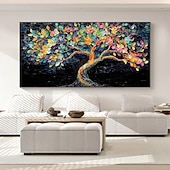 お買い得  木の油絵-手作りのオリジナルのカラフルな咲く木の油絵、キャンバスの壁、抽象的な生命の木の絵画、家の装飾用、枠張り付き/内枠なしの絵画