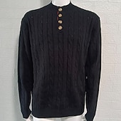 preiswerte Herrenpullover-Herren Pullover Strickpullover Gerippt Stricken Normale Oberteile Knöpfe Gestrickt Einfach Henley Mode Basic Urlaub Alltagskleidung Bekleidung Herbst Winter Schwarz Weiß M L XL