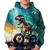 tanie 3D zwierzęta dla chłopca-Dla chłopców 3D Dinozaur Bluza z Kapturem Długi rękaw Wiosna Jesień Moda Moda miejska Dzieci 4-12 lat Kaptur Na zewnątrz Codzienny Regularny