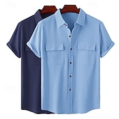 economico Classico-Per uomo Camicia Camicia di lino Camicia Estiva Abbigliamento da spiaggia Camicia con Bottoni Semplice Vacanza Casuale Bianco + Verde Verde + rosa Bianco + blu navy Rosa + blu navy Manica Corta Collo