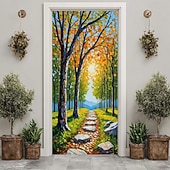 Недорогие Гаражные и дверные баннеры-Дверная крышка Наружные баннеры 森林 Эстетический Спальня Гостиная Входная дверь Украшения Стена Дверь Фон