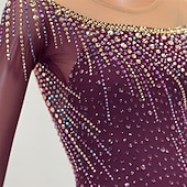 voordelige Schaatsjurken-Kunstschaatsjurk Dames Voor meisjes Schaatsen Jurken Bordeaux Lapwerk Open achterkant Netstof Spandex Hoge Elasticiteit Opleiding Wedstrijd Kunstschaatskleding Klassiek Kristal / Bergkristal Lange