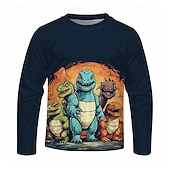 billiga Pojkens 3D-djur-Pojkar 3D Tecknat Dinosaurie T-shirt Långärmad Vår Höst Mode Grundläggande Barn 4-12 år Rund hals Utomhus Ledigt Dagligen Normal