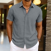 economico Casual da lavoro-Per uomo Camicia Camicia di lino Camicia Estiva Camicia button-down Camicia casual Camicia da Spiaggia Semplice Vacanza Casuale Nero Bianco Rosa Blu Manica Corta Colletto Estate Abbigliamento
