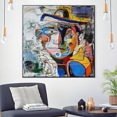 baratos Pinturas Abstratas-pintura a óleo feita à mão, retrato abstrato, arte, bloqueio de cores em negrito, arte expressionista moderna, paleta vibrante, contraste, azul, amarelo, vermelho, pinceladas expressivas, tela
