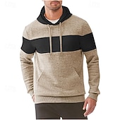 economico Felpa con cappuccio in pile-Per uomo Felpa con cappuccio Felpa con cappuccio a nido d&#039;ape Felpa con cappuccio in pile Nero Blu marino Marrone Cachi Grigio Con Cappuccio Semplice Patchwork Blocco di colore Sport &amp; Outdoor