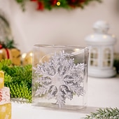 billige Ornamenter-6 stk. julesnøfnuggpynt, fargerike 3D-glitter-snøfnuggoppheng med gull-, rosa- og metalliske detaljer til juletre og høytidsdekorasjoner