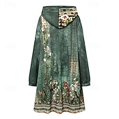  Φόρεμα Σατέν Γυναικείο Χούτι Μίνι Φόρεμα Φόρεμα Σίθ Φόρεμα Υπολογιστών Καθημερινό Boho Εξωτερικό Σπίτι Αθλητισμός Κανονική Εφαρμογή Λουλούδια Γραφικά Μακρύ Μανίκι Κουκούλα Μπλε Πράσινο Άνοιξη