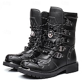 economico Stivali da combattimento-stivali da combattimento neri da uomo con cinturini con fibbia – stivali militari alti in stile punk gotico per streetwear, cosplay e festival all'aperto