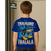 abordables Animaux 3D pour Garçon-T-shirt graphique pour garçon Tralalero Tralala Shark - T-shirt d&#039;été décontracté violet vif avec requin imprimé en 3D &amp;Baskets design respirant col rond manches courtes haut pour un usage quotidien
