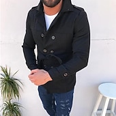 levne Pánský trenčkot-Pánské Peacoat Trenčkot Dovolená Denní Podzim Zima Polyester Zahřívací Svrchní oděvy Oblečení Módní Klasické Bez vzoru Kapsy Klopa Dvouřadé
