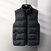 preiswerte Herren Steppweste-Herren Steppweste Weste Gilet Urlaub Täglich Date Mode Lässig Winter Tasche Polyester Warm Bequem Einfarbig Reisverschluss Stehkragen Normale Passform Schwarz Rote Blau Grau Weste