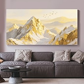 Duże złote góry na płótnie, oryginalna złota sztuka ścienna, tekstura 3D, impasto, abstrakcyjny, naturalny krajobraz, wystrój boho, salon, wystrój domu tanie Pejzaże-Duże złote góry na płótnie, oryginalna złota sztuka ścienna, tekstura 3D, impasto, abstrakcyjny, naturalny krajobraz, wystrój boho, salon, wystrój domu
