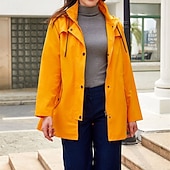 baratos jaqueta ativa-Mulheres Jaqueta casual Jaquetas de chuva impermeáveis Capas de chuva Prova-de-Água A Prova de Vento Zíper Bolsos Moda Ao ar livre Tecido Para Noite Final de semana Zíper Padrão Com Capuz Normal