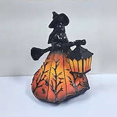 economico Halloween al chiuso-Lampada da strega di Halloween, lampada gotica, decorazione da strega spettrale con lanterna, lampada con statuetta di strega, luce notturna da terra per Halloween, per casa, veranda, tavolo,
