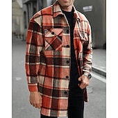Bărbați Shacket Jachetă cămașă Jachete Iarnă Plisat Vacanță Purtare Zilnică Negru Roșu Vin Portocaliu Kaki Manșon Lung Rever Toamnă Iarnă Îmbrăcăminte Buzunar ieftine cămăși de flanel-Bărbați Shacket Jachetă cămașă Jachete Iarnă Plisat Vacanță Purtare Zilnică Negru Roșu Vin Portocaliu Kaki Manșon Lung Rever Toamnă Iarnă Îmbrăcăminte Buzunar