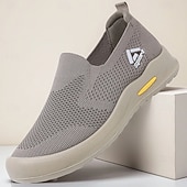 baratos Sapatos Casuais Slip-On-Tênis masculinos de malha cinza slip-on – calçados leves e respiráveis para caminhada, uso diário, viagens e atividades ao ar livre