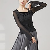 cheap Practice Wear-Activewear Top Pure Color Splicing Tulle Women&#039;s Performance Training Long Sleeve High Polyester