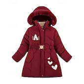 economico Giacca in piuma e parka per ragazze-Bambini Ragazze Cappotto in Piuma Cuore Moda Cerniera Scuola Cappotto Capispalla 4-12 Anni Autunno Nero Rosa Vino