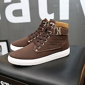 cheap Men&#039;s Sneakers-Men&#039;s Tan Faux Leather High-Top Sneakers with Lace-Up Design, Stylish Casual Shoes for Walking, Work and Weekend Outfits