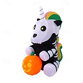 olcso Halloween szabadtéren-1 db 1,5 m-es halloweeni felfújható légmodell ülő csontváz unikornis led világító felfújható fólia udvari dekorációs dísz