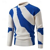 billiga tröja för män-Herr Tröja Pullover tröja Ribbad Sticka Vanliga toppar Stickat Slimmad passform Färgblock Rund hals Stickat Nutida Ledigt Dagliga kläder Kläder Höst Vinter Svart Blå M L XL