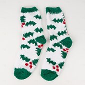abordables calcetines caseros-Calcetines navideños para mujer, calcetines gruesos de lana coral, calcetines de felpa que no sueltan pelo con reno &amp;Diseño de Papá Noel, calcetines navideños cálidos y acogedores