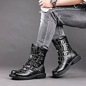 economico Stivali da combattimento-stivali da combattimento neri da uomo con cinturini con fibbia – stivali militari alti in stile punk gotico per streetwear, cosplay e festival all'aperto