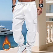 baratos Carga-Homens Calças Esportivas Calças de lã Corredor Calças de inverno Calça de moletom cargo Com Cordão Bolsos Cintura elástica Tecido Conforto Quente Esportes Diário Moda Casual Preto Branco