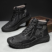 baratos Botas de cano curto-Botas casuais masculinas de couro sintético marrom de cano alto com sola de borracha antiderrapante - calçados duráveis para caminhadas ao ar livre, viagens e uso diário