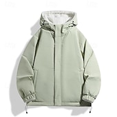 baratos Jaquetas Casuais-Homens Casaco de lã Jaqueta casual Ao ar livre Férias Quente Zíper Bolsos Outono Inverno Tecido Moda Roupa de rua Colarinho Clerical Padrão Cinzento Verde Preto Tinta Azul Roxo Café Casaco