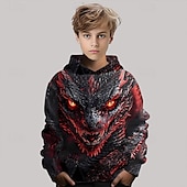billiga Pojkens 3D-djur-Pojkar 3D Drake Huvtröja Långärmad Vår Höst Mode Streetwear Barn 4-12 år Huva Utomhus Ledigt Dagligen Normal