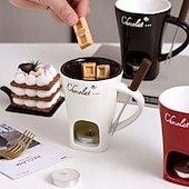 levne Sklenice-Hrnek na čokoládové fondue, keramický tavný hrnec s vidličkami, kreativní mini sada na fondue na sýr, čokoládu, zmrzlinu, svíčku, ohřívací kamna, dezert, servírování, párty, kuchyňské nádobí, dárek