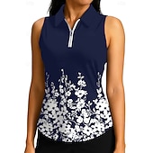 voordelige Dameshirt-Dames Planten Flora Tops Sportshirt Wandelen poloshirt Tennisshirt Mouwloos Vetoketju Hoge Elasticiteit Vochtregelerend Ademend Tennis Augurkbal Hardlopen Strijkijzer Rits kraag Hemd Singlet Zwart