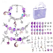 baratos kit de fazer miçangas-Conjunto de pulseiras de cristal faça você mesmo para crianças, kit para fazer joias com miçangas, design de desenho animado rosa, pulseira com pingentes artesanais, acessórios com caixa de presente