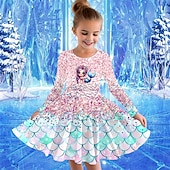 preiswerte 3D-Cartoon-Kommode-Mädchen&#039; 3D Cartoon Meerjungfrau Kleid Langarm Sommer Frühling Urlaub Täglich Ferien Prinzessin Schön Süß Kinder 4-12 Jahre Freizeitkleid A Linie Kleid Knielang Normale Passform