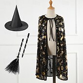 economico Costumi di Halloween per bambine-Bambini Ragazze Halloween A mantellina Geometrico Moda All&#039;aperto Cappotto Capispalla 4-12 Anni Autunno Argento Multicolore Nero
