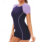 abordables Lycra de surf-Femmes Maillot de bain Maillot Anti UV Protection Solaire UV UPF50+ Manche Courte Maillot de Bain Zip Up Natation Surf Patchwork Été Printemps