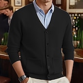 preiswerte Herren Strickjacke-Herren Strickjacke Kurzer Pullover Strickpullover Gerippt Stricken Normale Oberteile Tasche Einfach V Ausschnitt Mode Klassisch Urlaub Alltagskleidung Bekleidung Herbst Winter Weinrot Schwarz M L XL