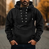 economico felpe con cappuccio da uomo di base-Per uomo Felpa con cappuccio Nero Verde militare Blu Cachi Grigio Con Cappuccio Semplice Allacciato Tasca Sport &amp; Outdoor Quotidiano Ferie Poliestere Streetwear Essenziale Casual Primavera Autunno