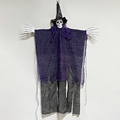 abordables Halloween intérieur-1 pièce 120 cm Halloween suspension lumineuse crâne lumière décorative, détection humaine, cinq effets sonores d&#039;horreur, ambiance de fête intérieure et extérieure lumière décorative, boîte à piles