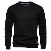 baratos Suéteres básicos-Homens Moletom Moletom com capuz Estacionar Preto Verde Tropa Azul Marinha Laranja Cáqui Gola Redonda Tecido Desportos e Ar livre Casual Diário Roupa de rua Legal Roupa de Esporte Primavera &amp; Outono