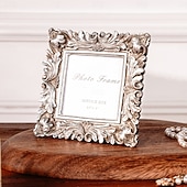 abordables Cadres photo-Cadre photo vintage en résine à motif chrysanthème – doré &amp;Cadre décoratif carré argenté pour une présentation chaleureuse sur une table, idéal pour la décoration de photos à la maison et les